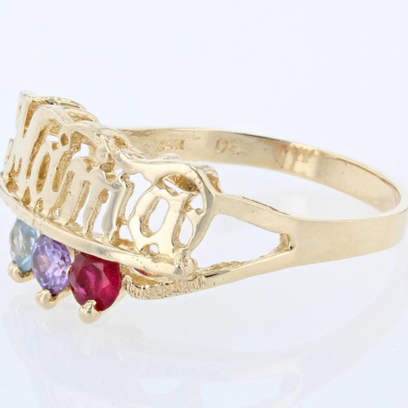 Vintage 14K Yellow Gold 3-Gemstone Red, Blue & Purple "Mama" Mother's Ring Band - Picture 3 of 5